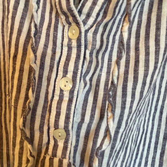 C&C California Blue White Striped Linen Hooded Top Size M - Picture 3 of 11